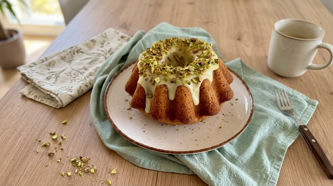 Limonkowa babka wielkanocna z serka homogenizowanego z polewą i pistacjami